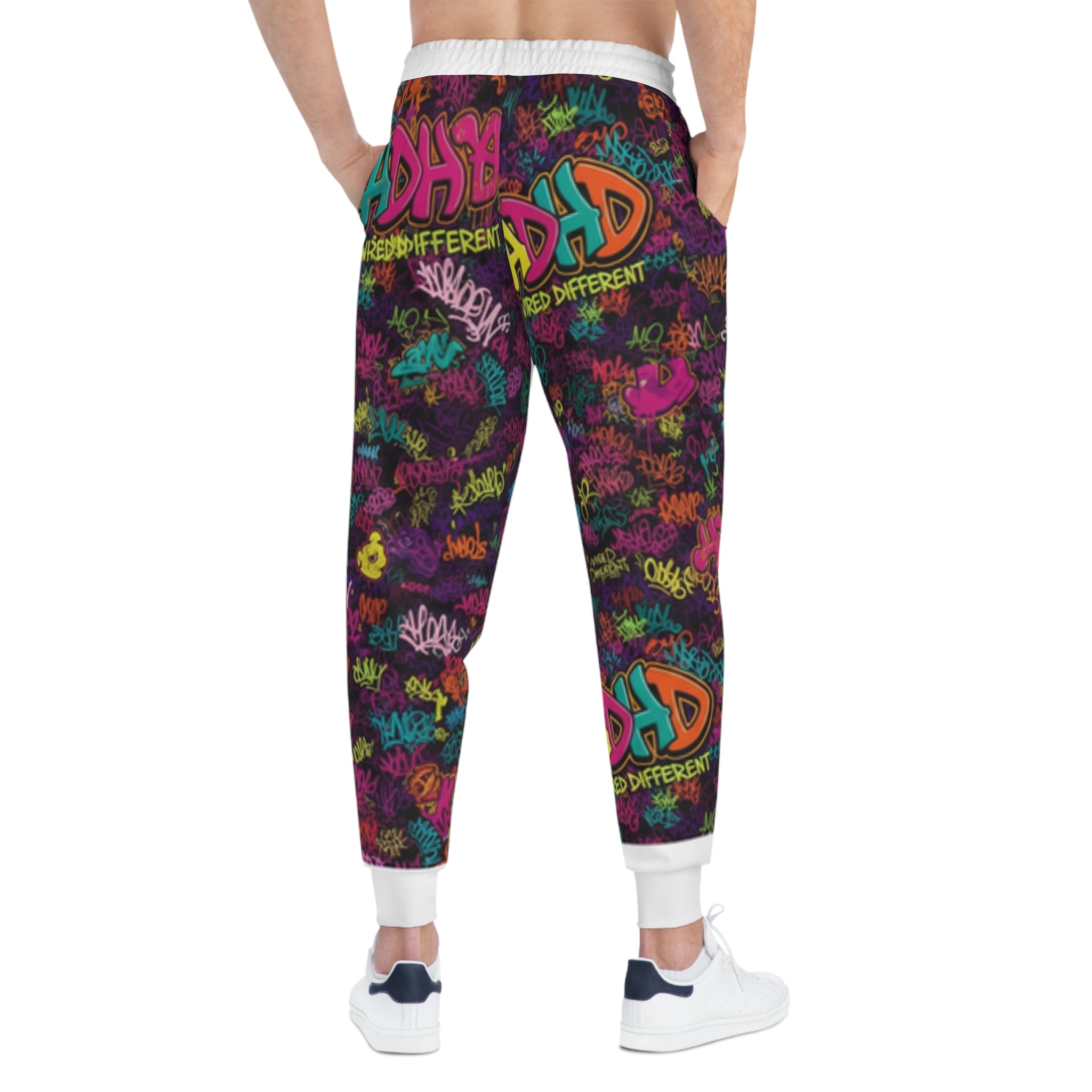 ADHD Graffiti Joggers — Colorful 'Wired Different' All-Over Print Athletic Pants