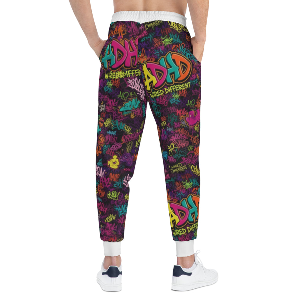 ADHD Graffiti Joggers — Colorful 'Wired Different' All-Over Print Athletic Pants