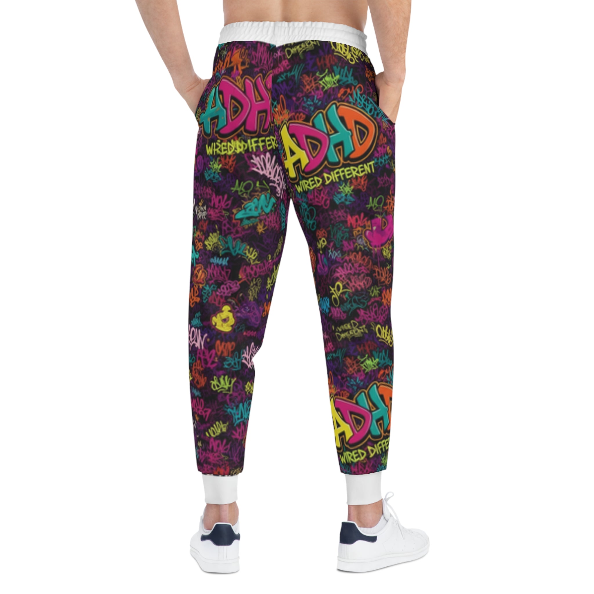 ADHD Graffiti Joggers — Colorful 'Wired Different' All-Over Print Athletic Pants