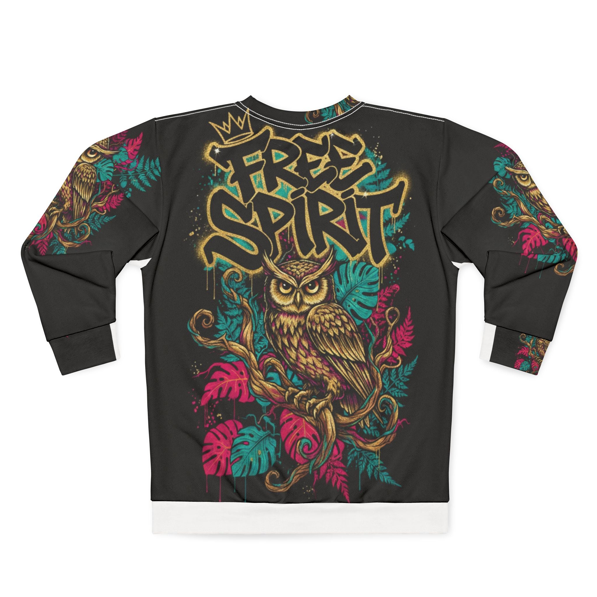 Free Spirit Owl Sweatshirt — Boho Graffiti All-Over Print
