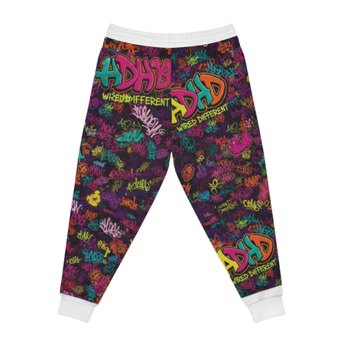 ADHD Graffiti Joggers — Colorful 'Wired Different' All-Over Print Athletic Pants
