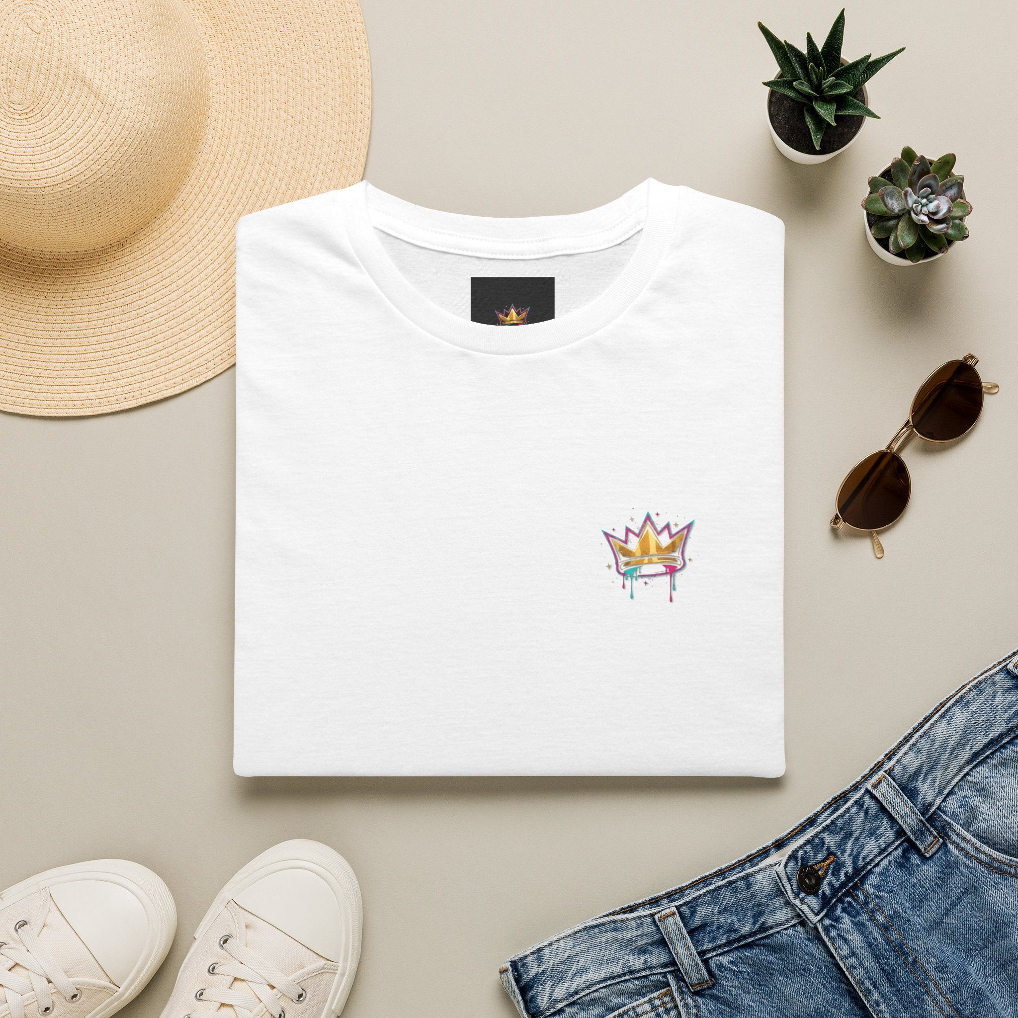 Crown Drip Graphic T-Shirt — Small Colorful Crown Chest Print
