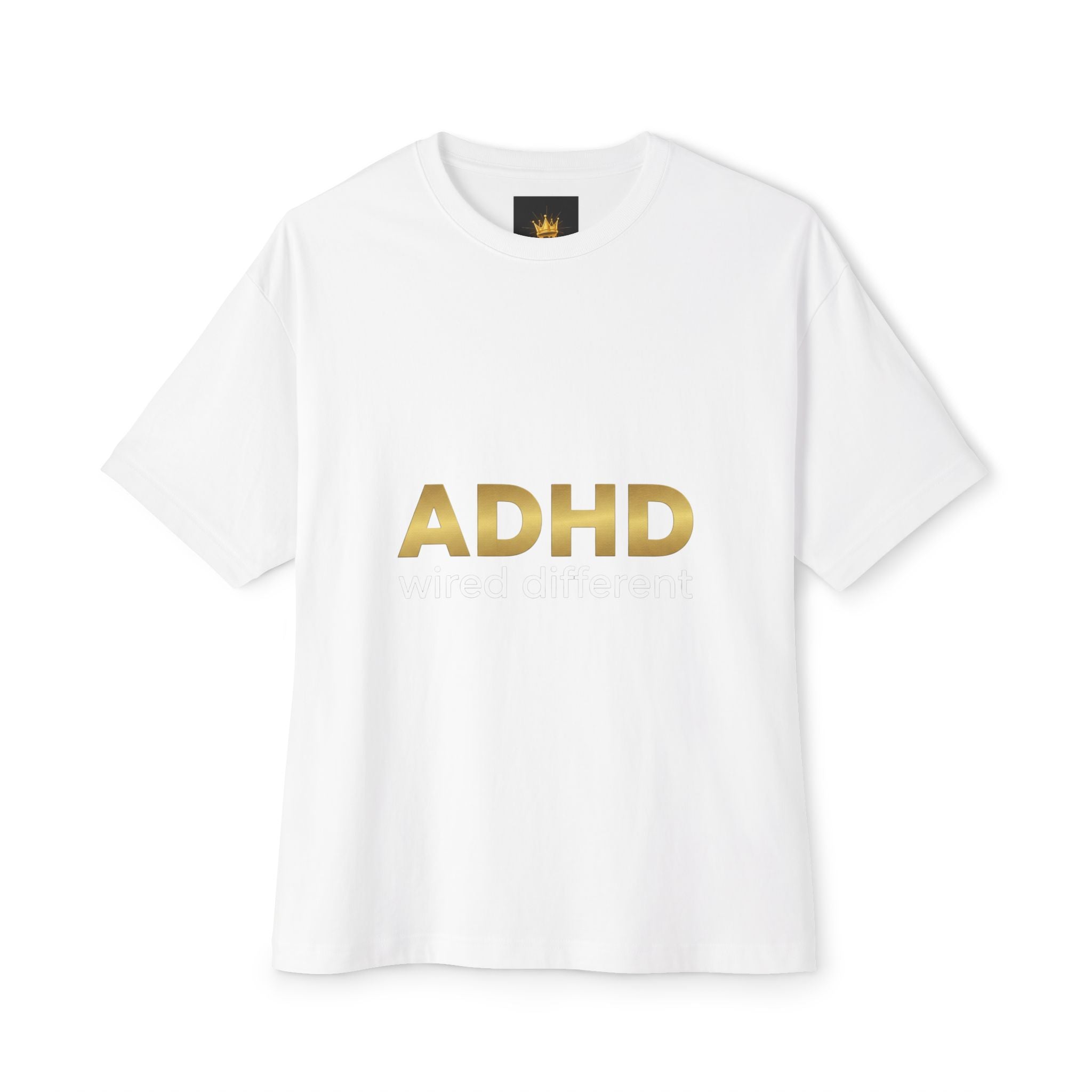 ADHD Gold Logo Tee — Oversized Boxy Casual Shirt
