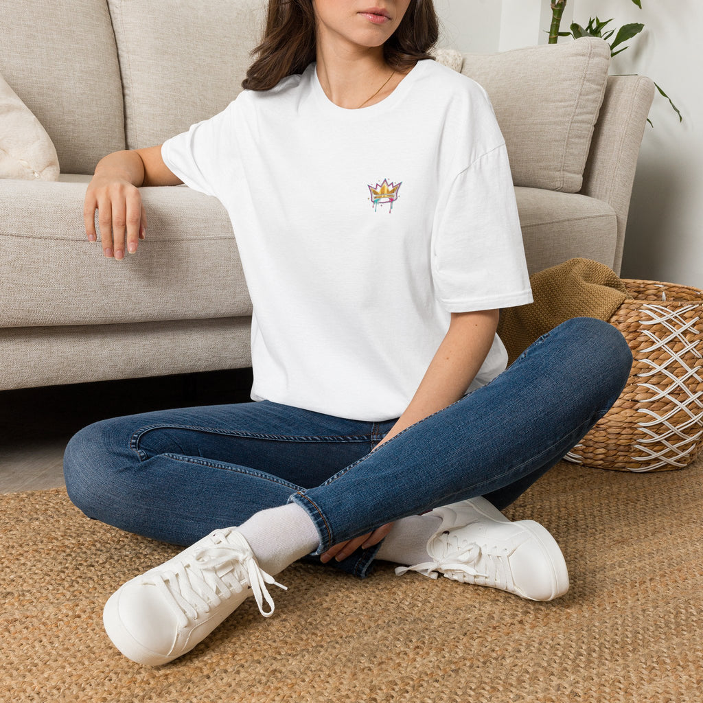 Crown Drip Graphic T-Shirt — Small Colorful Crown Chest Print