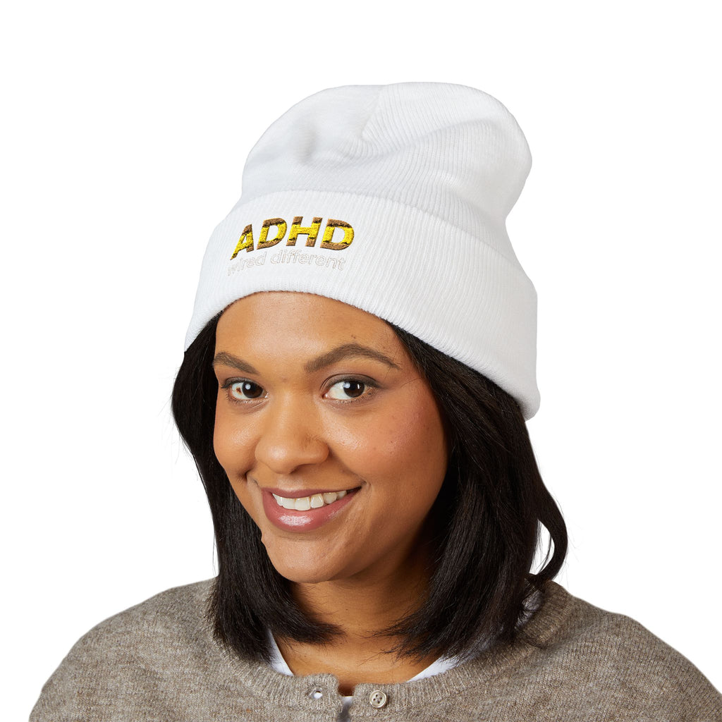 ADHD Embroidered Cuffed Beanie — Awareness Knit Hat
