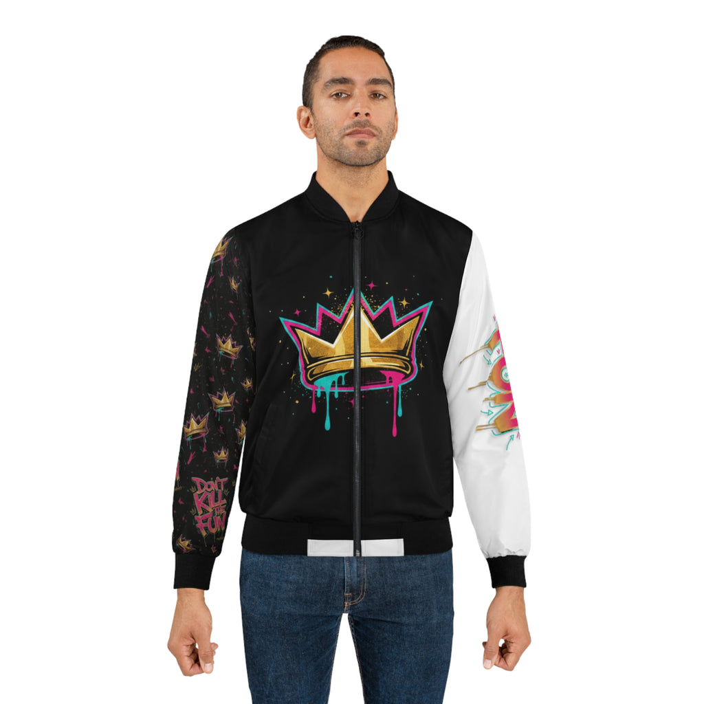 Graffiti Crown Bomber Jacket — "Don't Kill the Fun" Streetwear