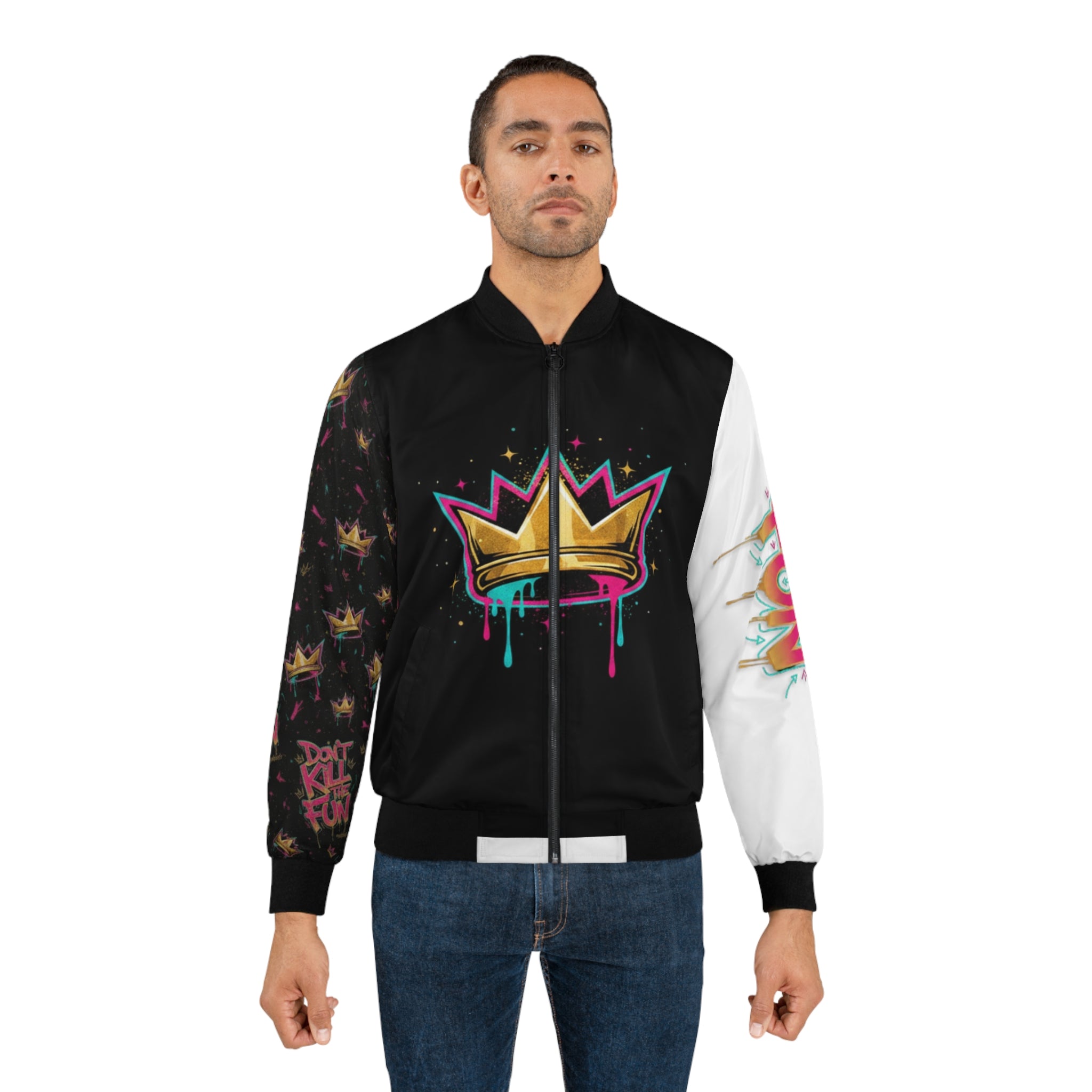 Graffiti Crown Bomber Jacket — "Don't Kill the Fun" Streetwear