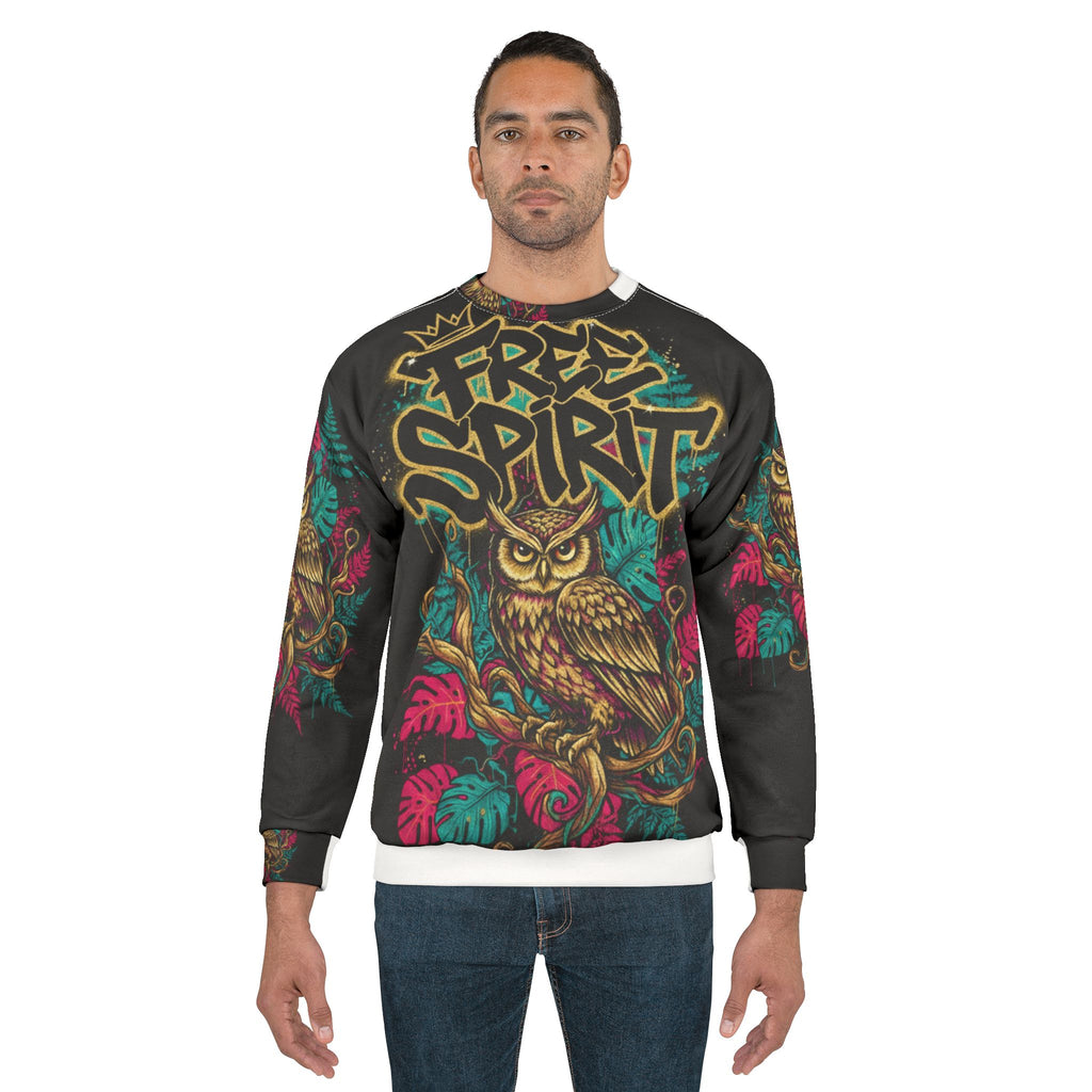 Free Spirit Owl Sweatshirt — Boho Graffiti All-Over Print