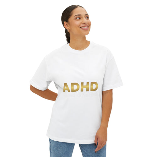 ADHD Gold Logo Tee — Oversized Boxy Casual Shirt