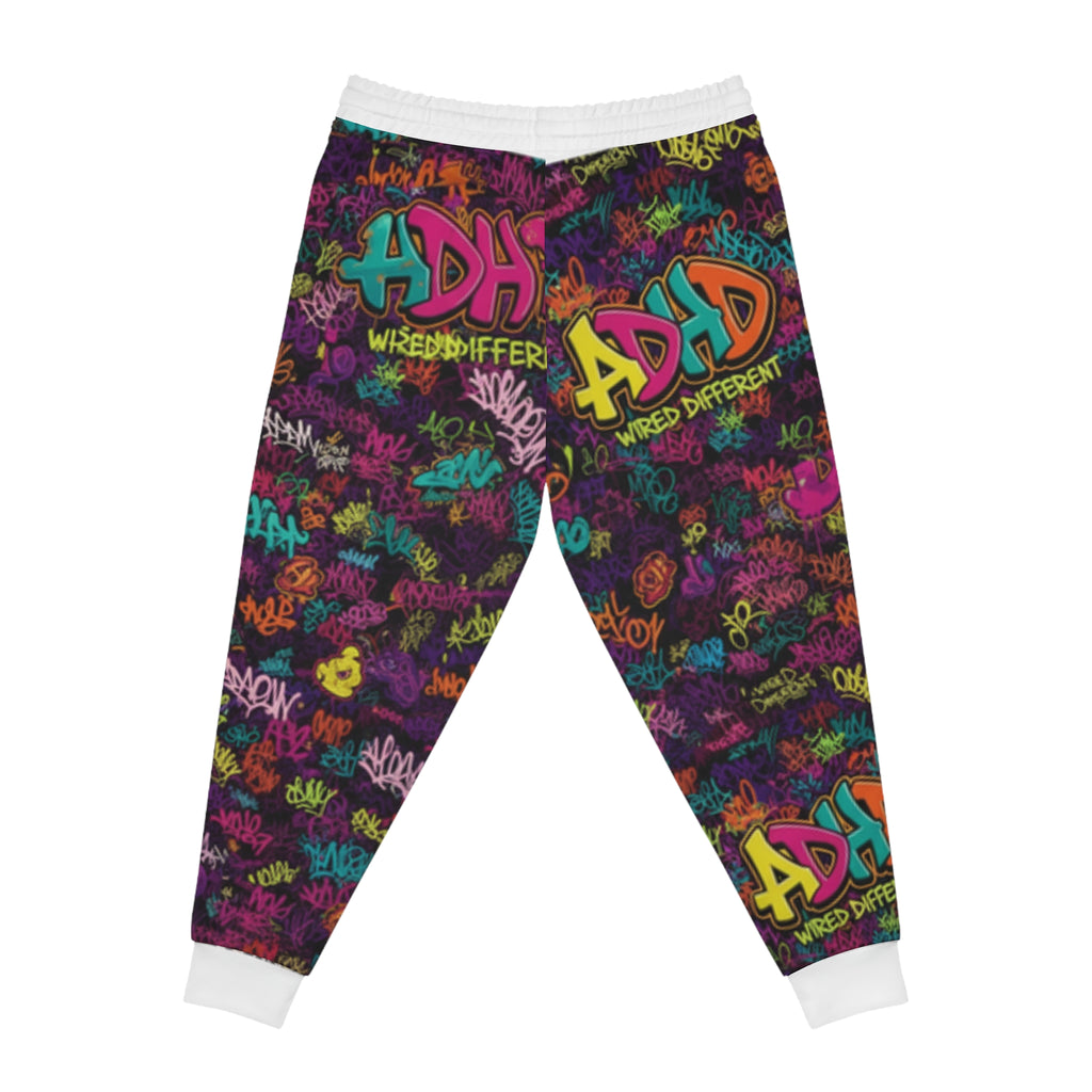 ADHD Graffiti Joggers — Colorful 'Wired Different' All-Over Print Athletic Pants