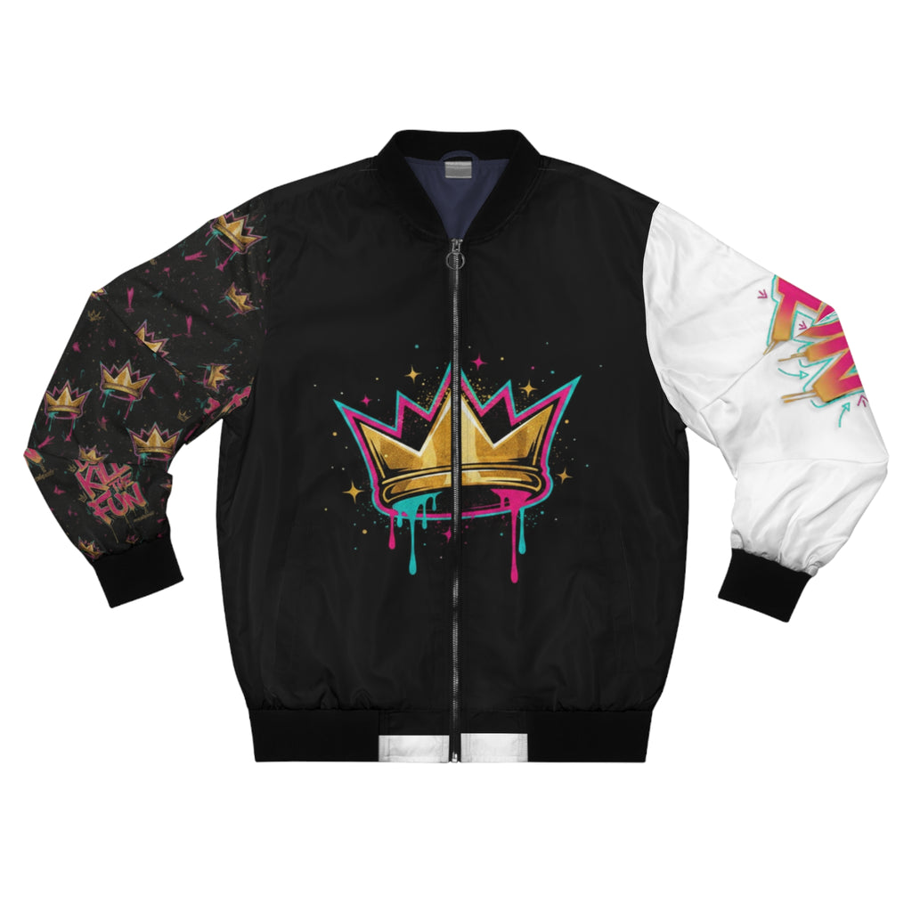 Graffiti Crown Bomber Jacket — "Don't Kill the Fun" Streetwear