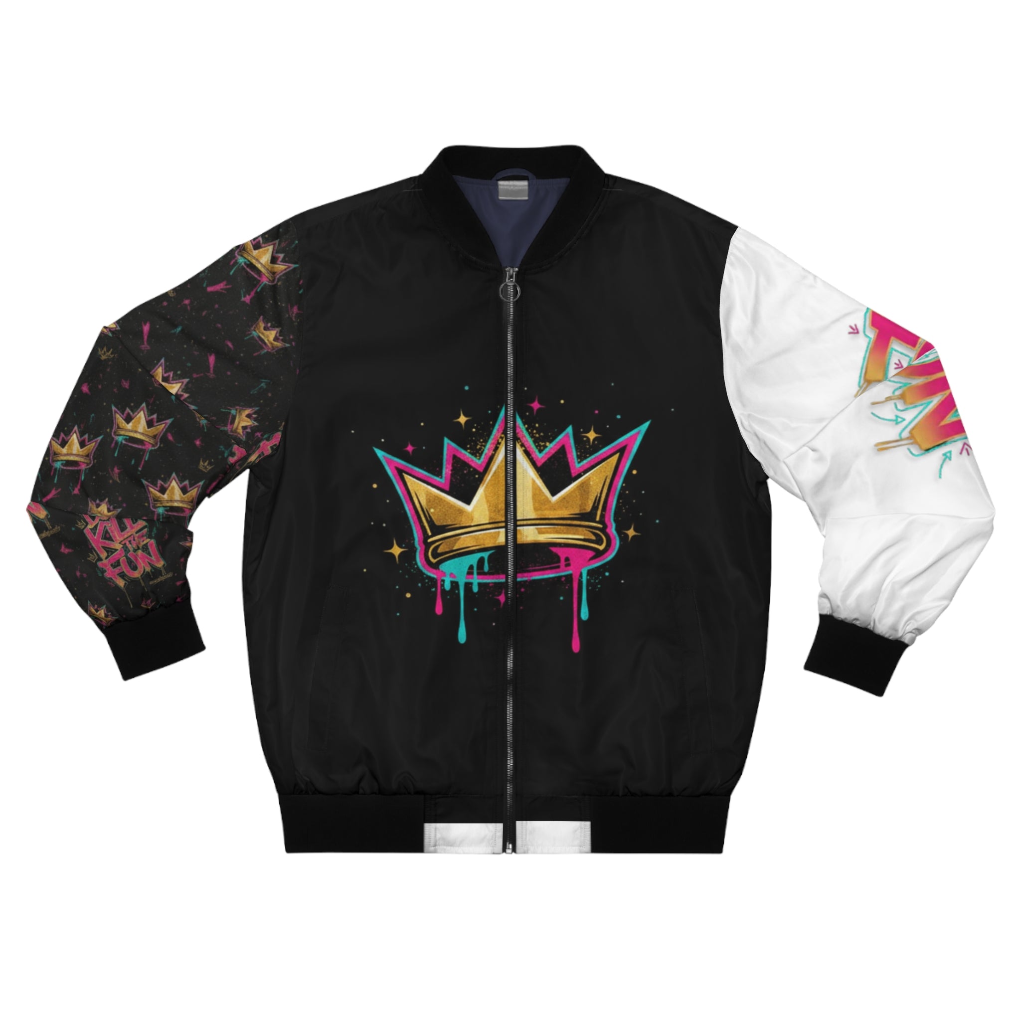 Graffiti Crown Bomber Jacket — "Don't Kill the Fun" Streetwear