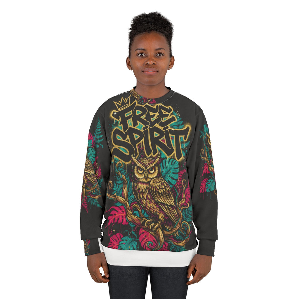 Free Spirit Owl Sweatshirt — Boho Graffiti All-Over Print