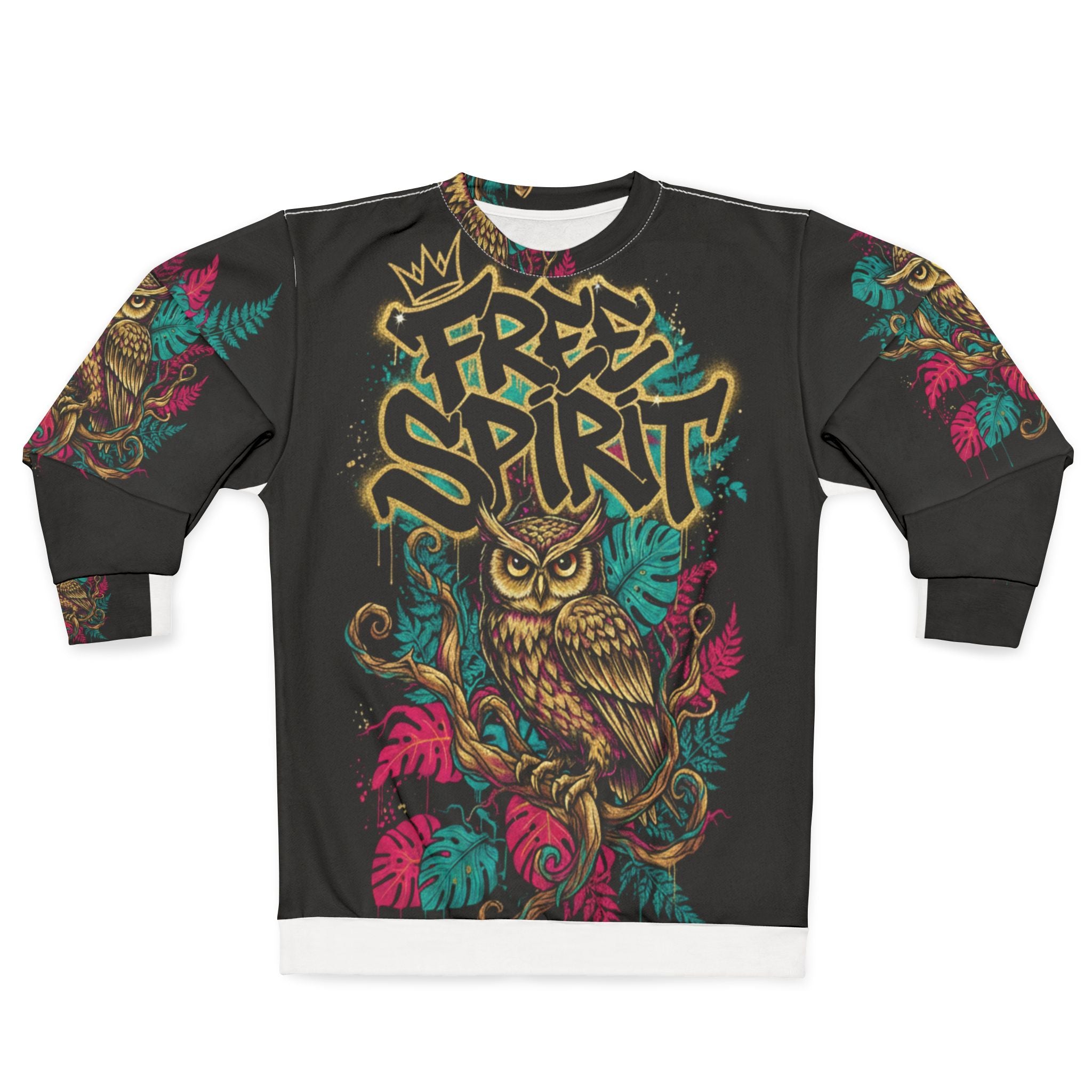 Free Spirit Owl Sweatshirt — Boho Graffiti All-Over Print