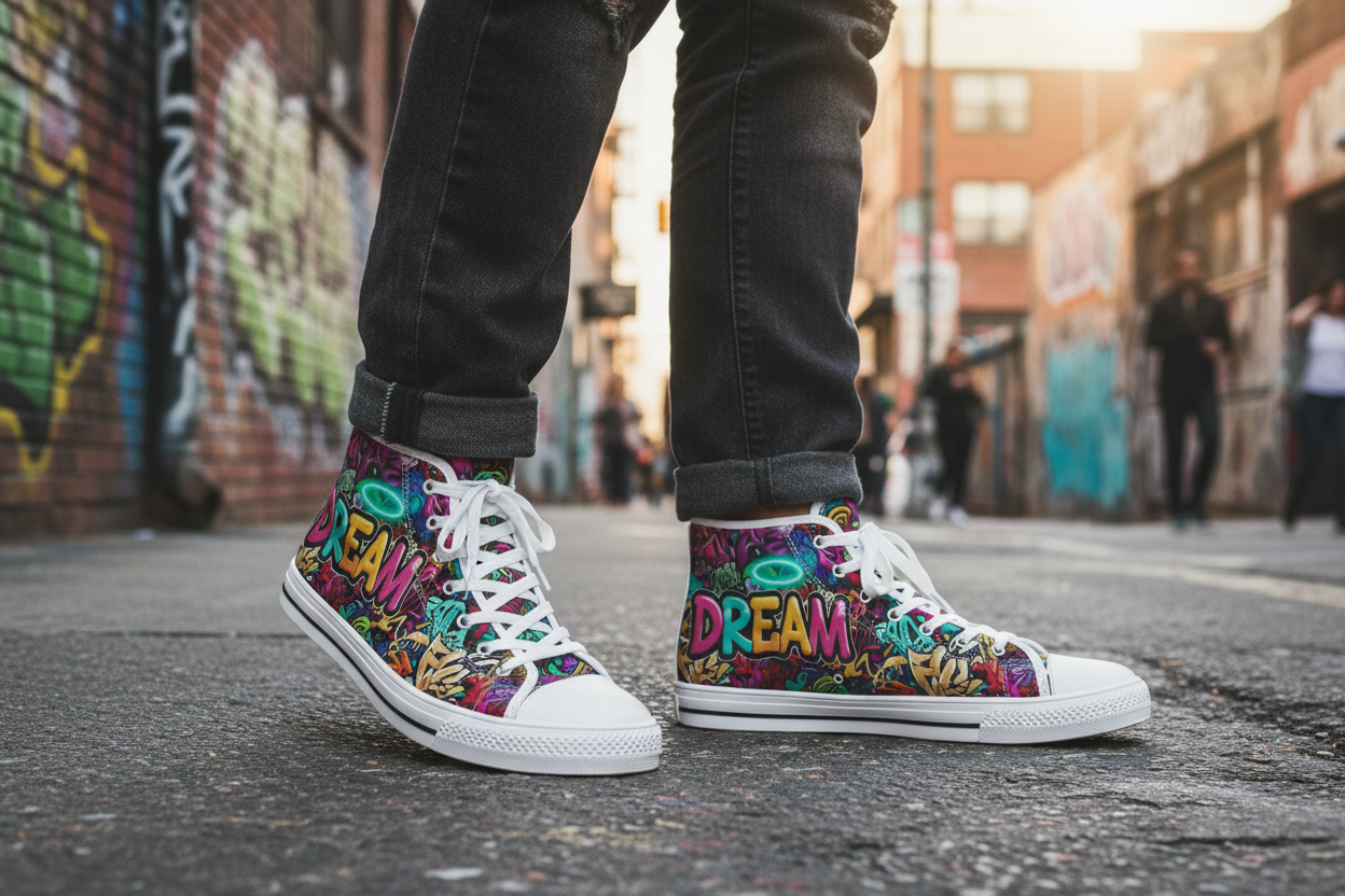 Dream Chaser High Tops — Bold Street Art Sneakers