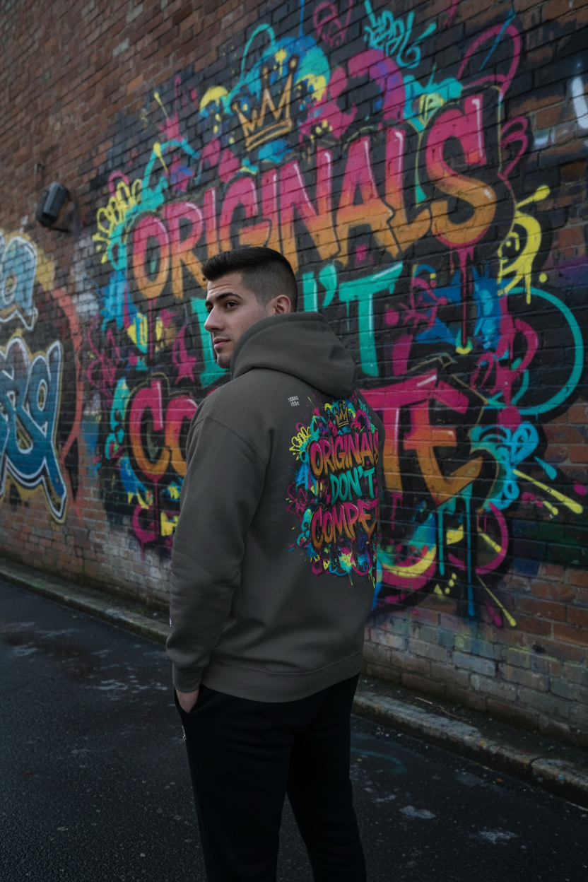 Grey Hoodie Back Design Graffiti Wall