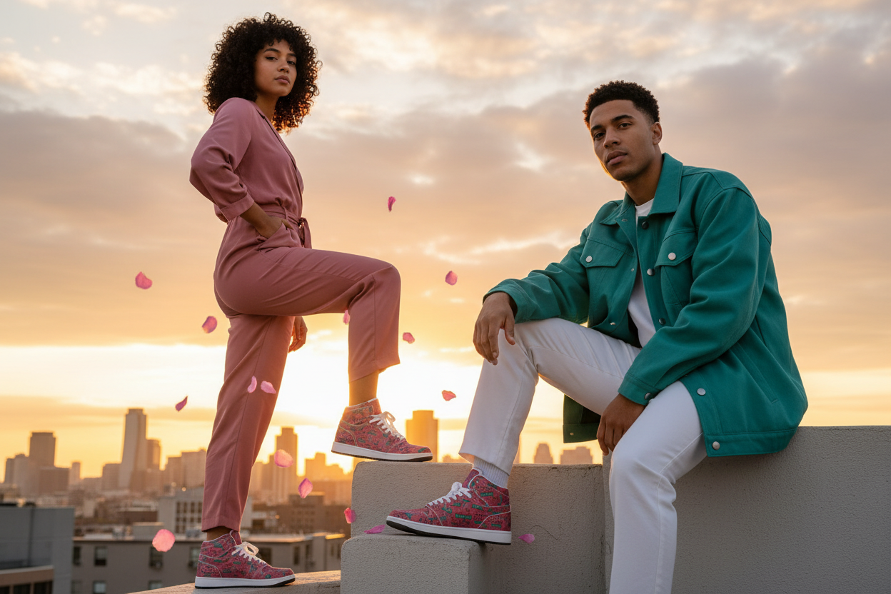 Rose Edition — Two Models Rooftop