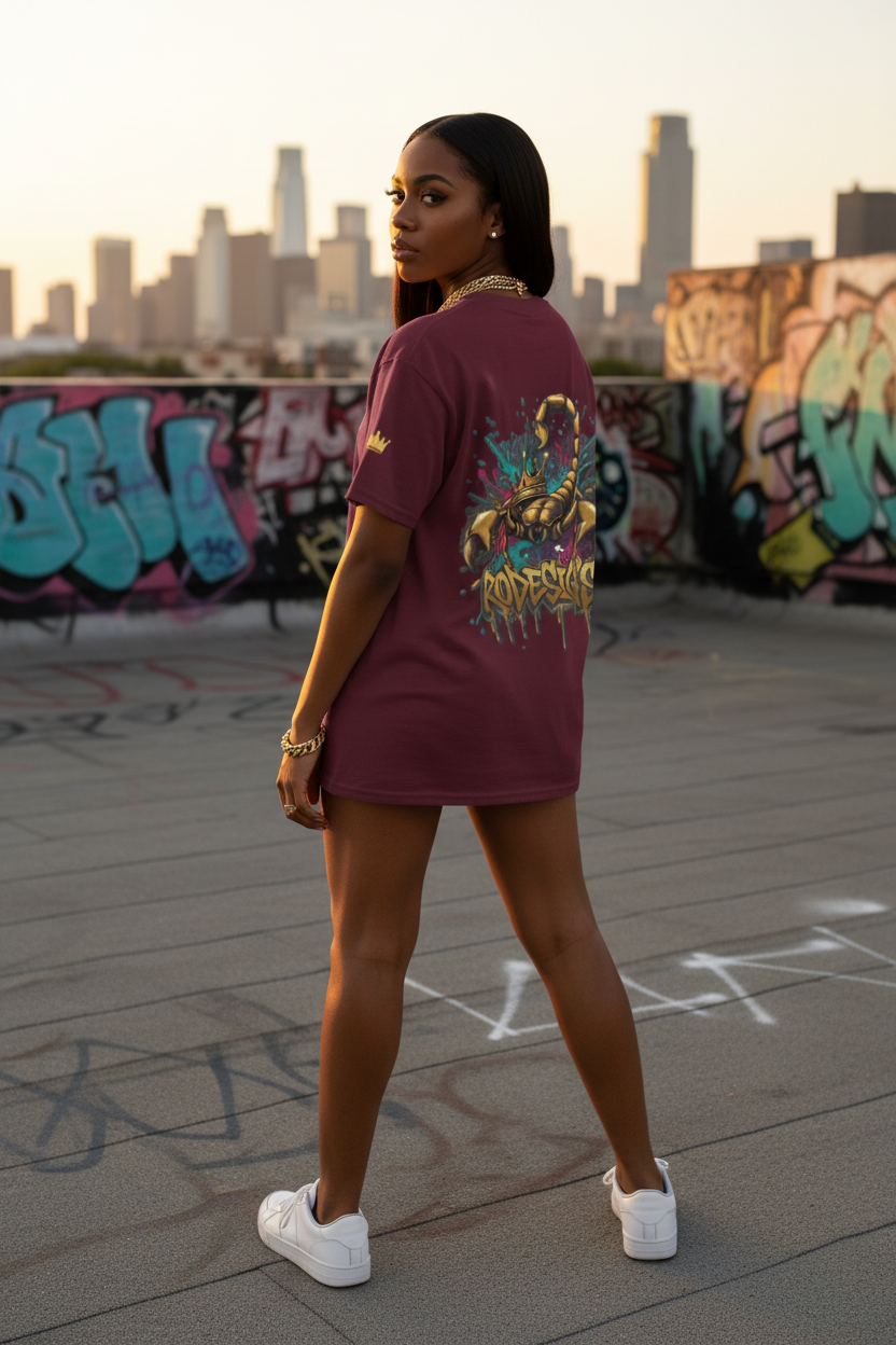 Woman Maroon Rooftop